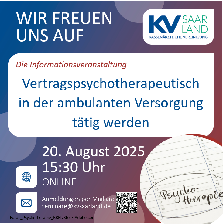 Ankündigung der Informationsveranstaltung "Vertragspsychotherapeutisch tätig werden in der ambulanten Versorgung"