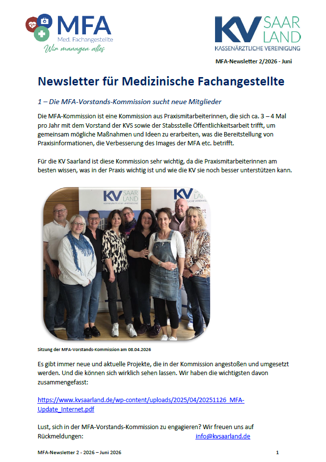 Titelseite des MFA-Newsletters 2/2026