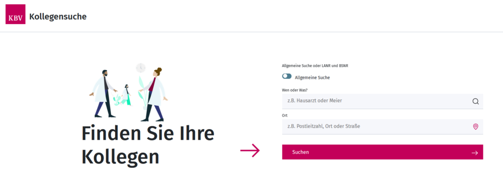 Screenshot der Suchmaske der KBV-Kollengensuche.