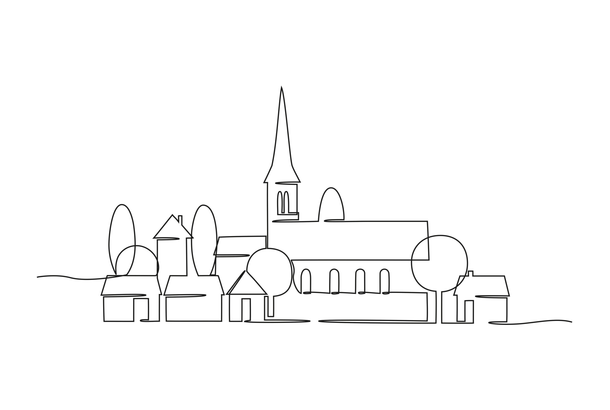 Grafik: Ein Dorf als Strichzeichnung